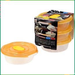 Bộ 3 hộp nhựa đựng thực phẩm 200ml của Nhật, hộp nhựa tròn nắp có nút mở thoát khí. K691