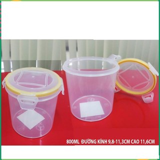 Bộ 2 hộp nhựa tròn nắp cài kín hơi đựng thực phẩm 800ml. đường kính đáy 09,8 miệng 11,2cm cao 11,6cm. L942