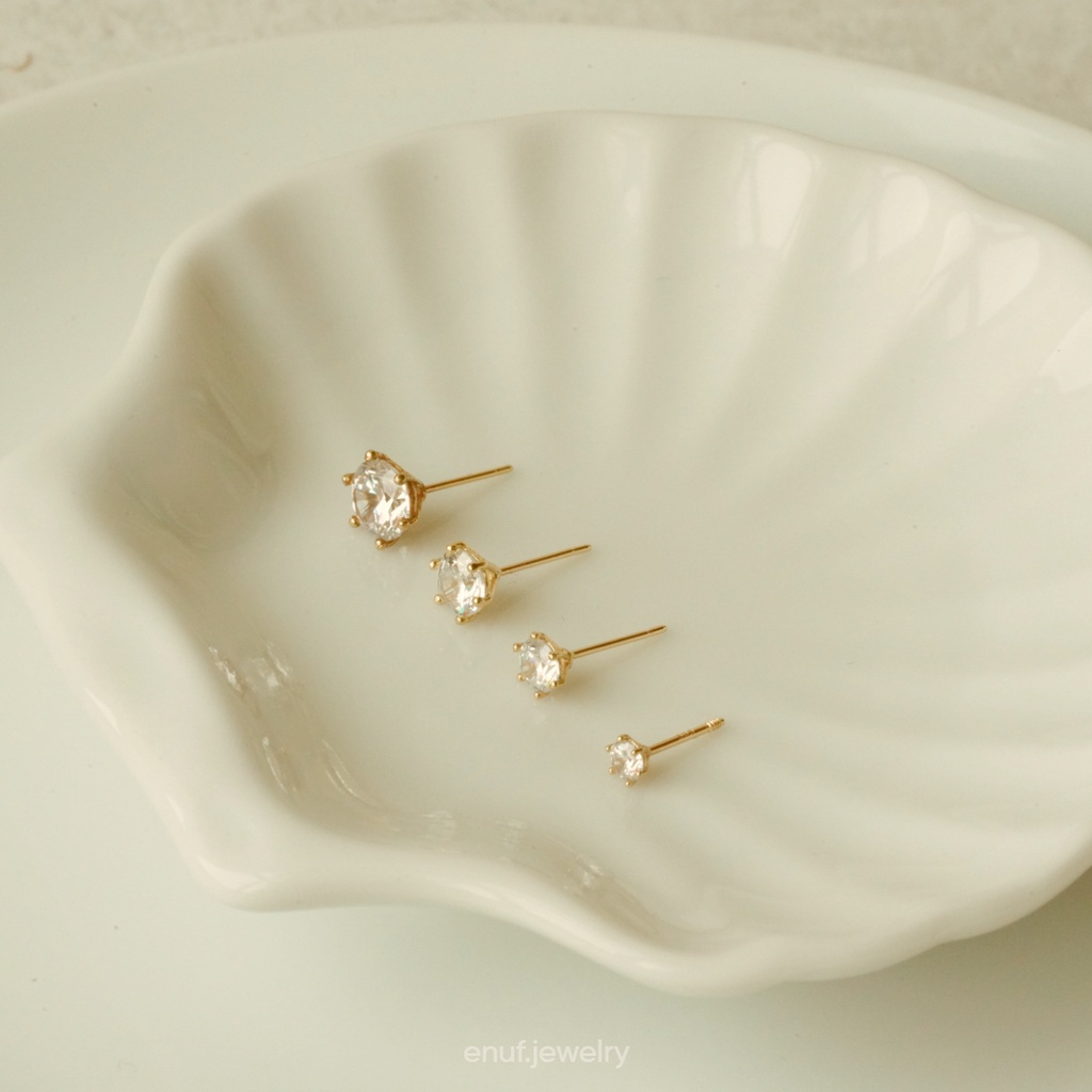 Bông tai 6 chấu Vàng14K đính đá CZ cao cấp - Enuf Jewelry