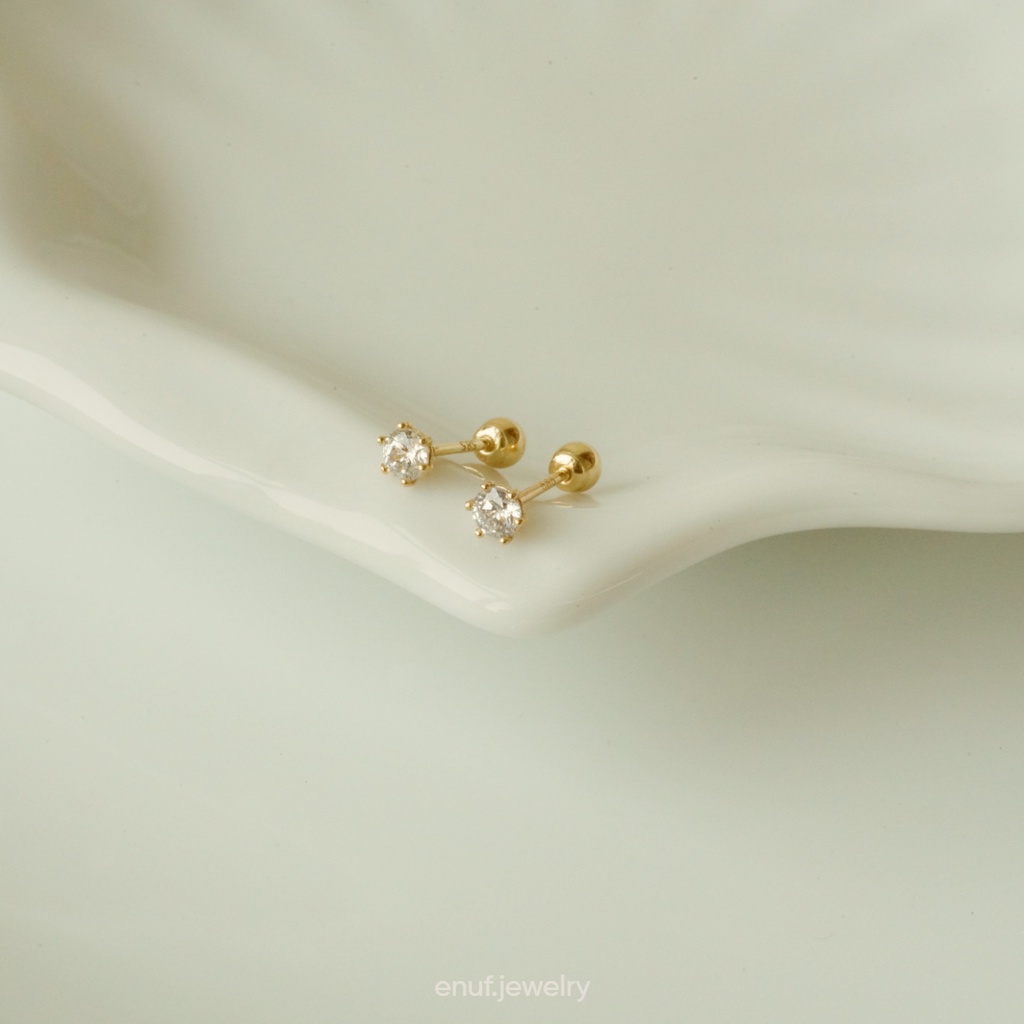 Bông tai 6 chấu Vàng14K đính đá CZ cao cấp - Enuf Jewelry