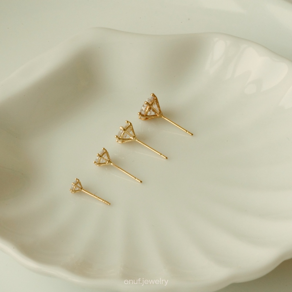 Bông tai 6 chấu Vàng14K đính đá CZ cao cấp - Enuf Jewelry