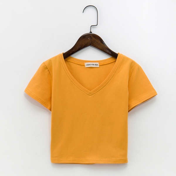Áo Thun Tay Ngắn Kiểu Dáng Đơn Giản Trẻ Trung ✺Áo Thun Cotton Ngắn Tay Cổ Chữ V Phối Nút Thời Trang Hàn Quốc Cho Nữ♢