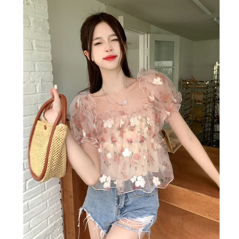 Áo Kiểu Tay Phồng Trễ Vai Ôm Dáng Phong Cách Ngọt Ngào Kiểu Mới