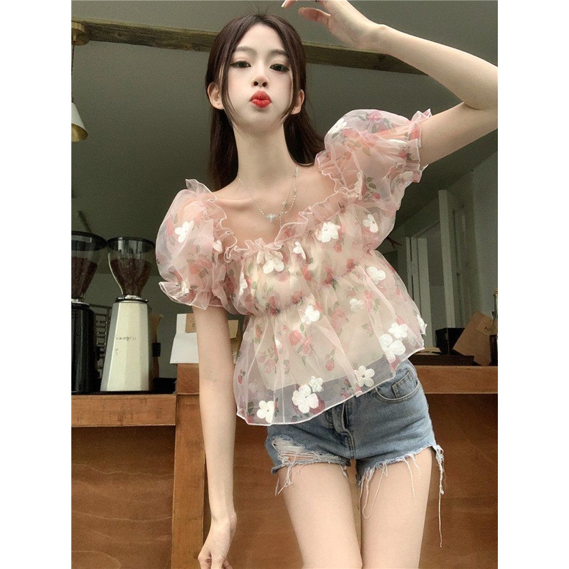 Áo Kiểu Tay Phồng Trễ Vai Ôm Dáng Phong Cách Ngọt Ngào Kiểu Mới