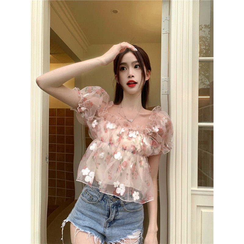 Áo Kiểu Tay Phồng Trễ Vai Ôm Dáng Phong Cách Ngọt Ngào Kiểu Mới