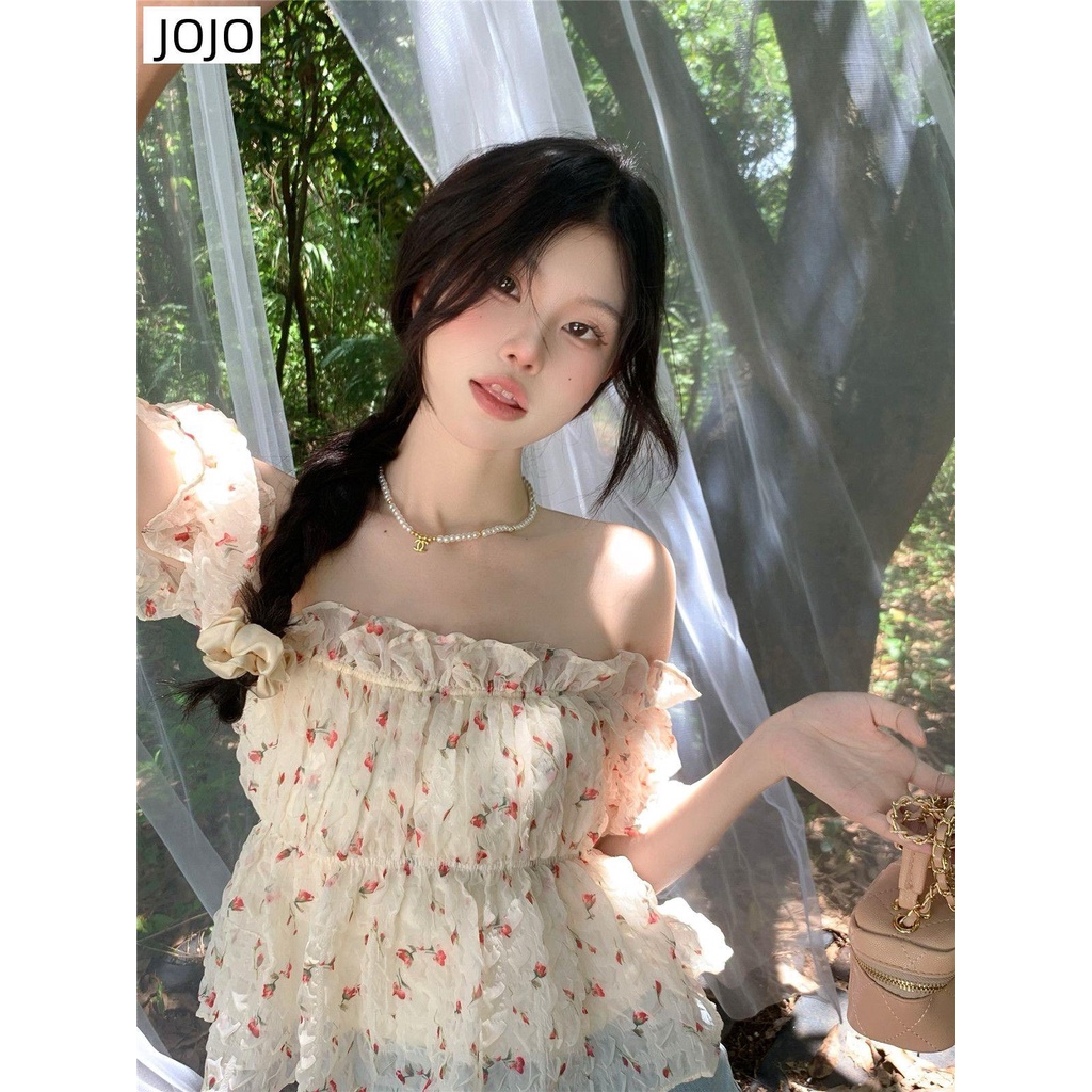 Áo Chiffon Tay Ngắn Phồng Trễ Vai In Họa Tiết Hoa Thời Trang Mùa Hè Dành Cho Nữ