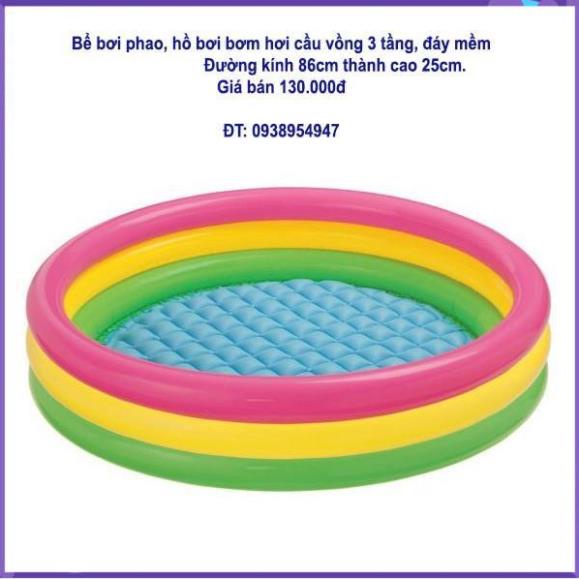 hồ bơi bể bơi phao cầu vồng 3 tầng đường kính 86cm cao 25cm đáy mềm