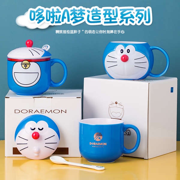Cốc Uống Nước Bằng Sứ Có Nắp Đậy In Hình Doraemon Dễ Thương Dùng Làm Quà Tặng Sinh Nhật Cho