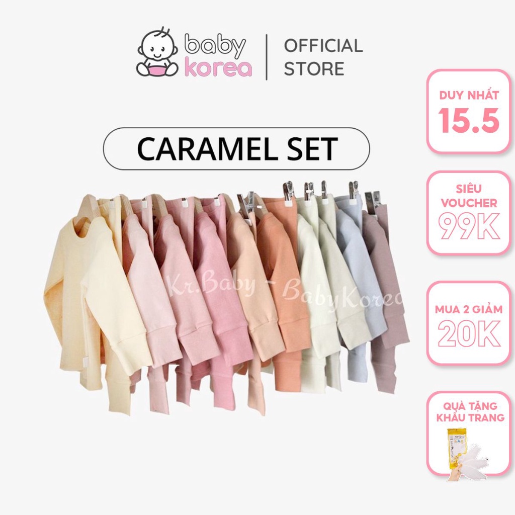 Bộ áo kèm quần trơn giữ nhiệt Caramel Made in Korea cho bé trai bé gái chính hãng Hàn Quốc thời trang trẻ em BABYKOREA
