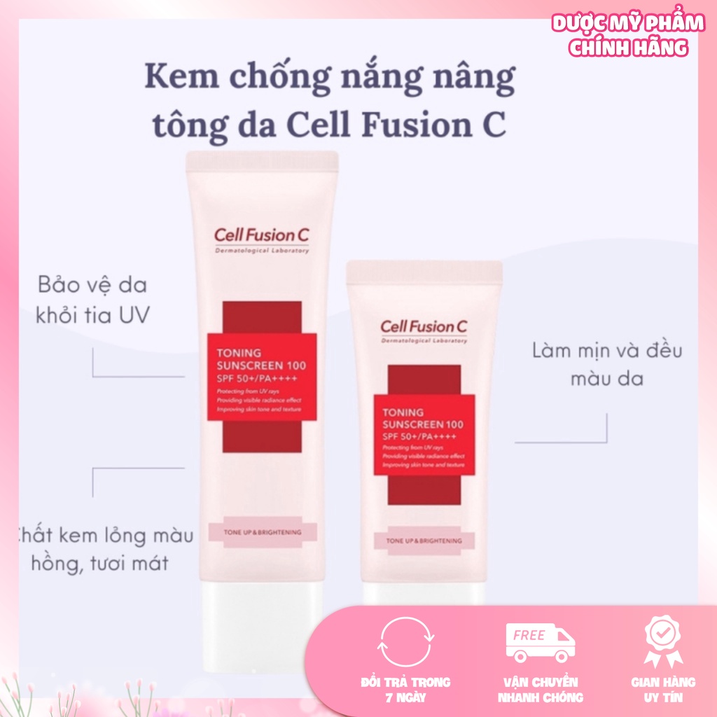 Kem chống nắng Cell Fusion C màu hồng Toning Sunscreen 100 SPF50+ PA+++ nâng tone đẹp