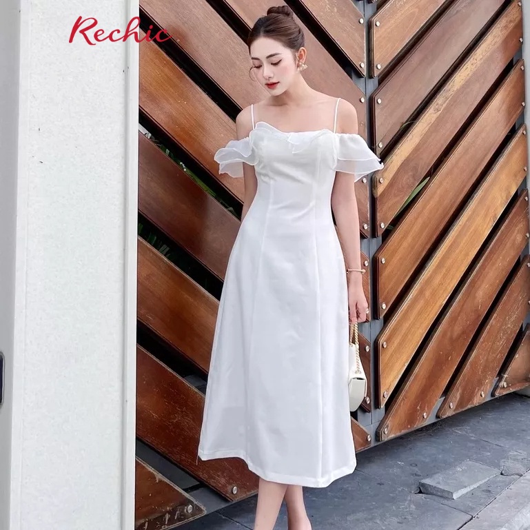 RECHIC Đầm dài Mical kiểu trễ vai dáng váy chiết eo quyến rũ gợi cảm phù hợp đi tiệc dạo phố