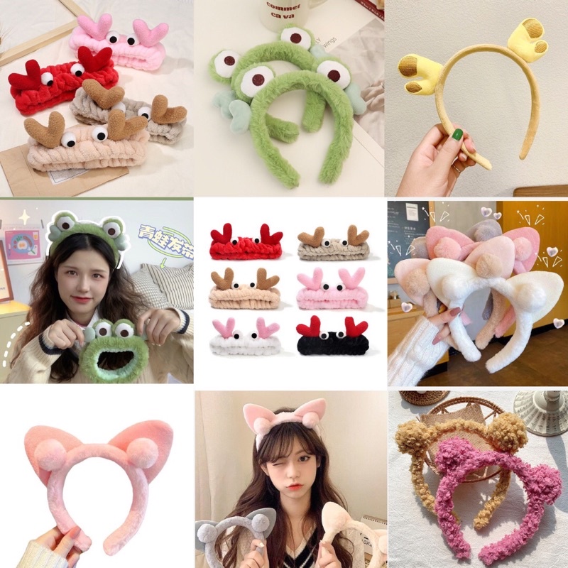 Băng đô rửa mặt bờm cài tóc LƯỢC TÂM hình Cute dễ thương vải nhung bông cao cấp