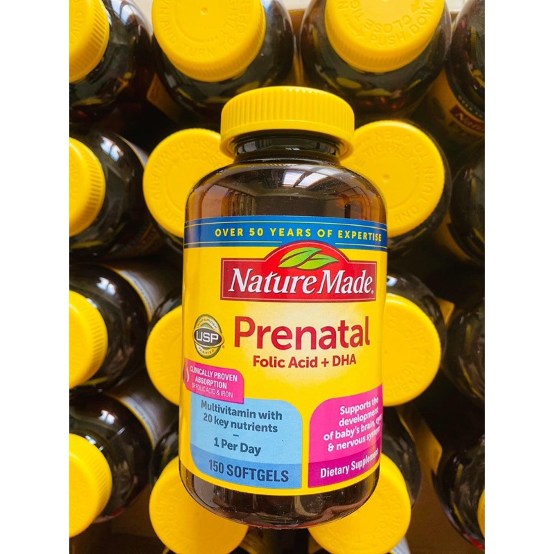 Viên uống dành cho bà bầu Nature Made Prenatal Multi+DHA 200mg của Mỹ - Hộp 150 viên