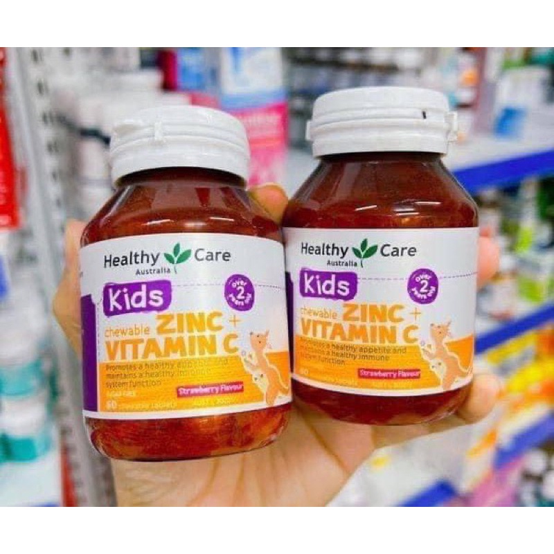 Viên Nhai Kẽm Vitamin C + Zin C Trẻ Em Healthy Care Úc - hủ 60 viên