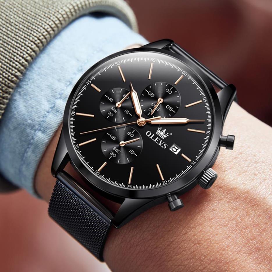Đồng hồ nam chính hãng OLEVS 2881 Lịch dây đeo bằng thép không gỉ Có chức năng phát sáng chống thấm nước
