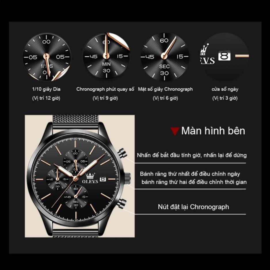 Đồng hồ nam chính hãng OLEVS 2881 Lịch dây đeo bằng thép không gỉ Có chức năng phát sáng chống thấm nước