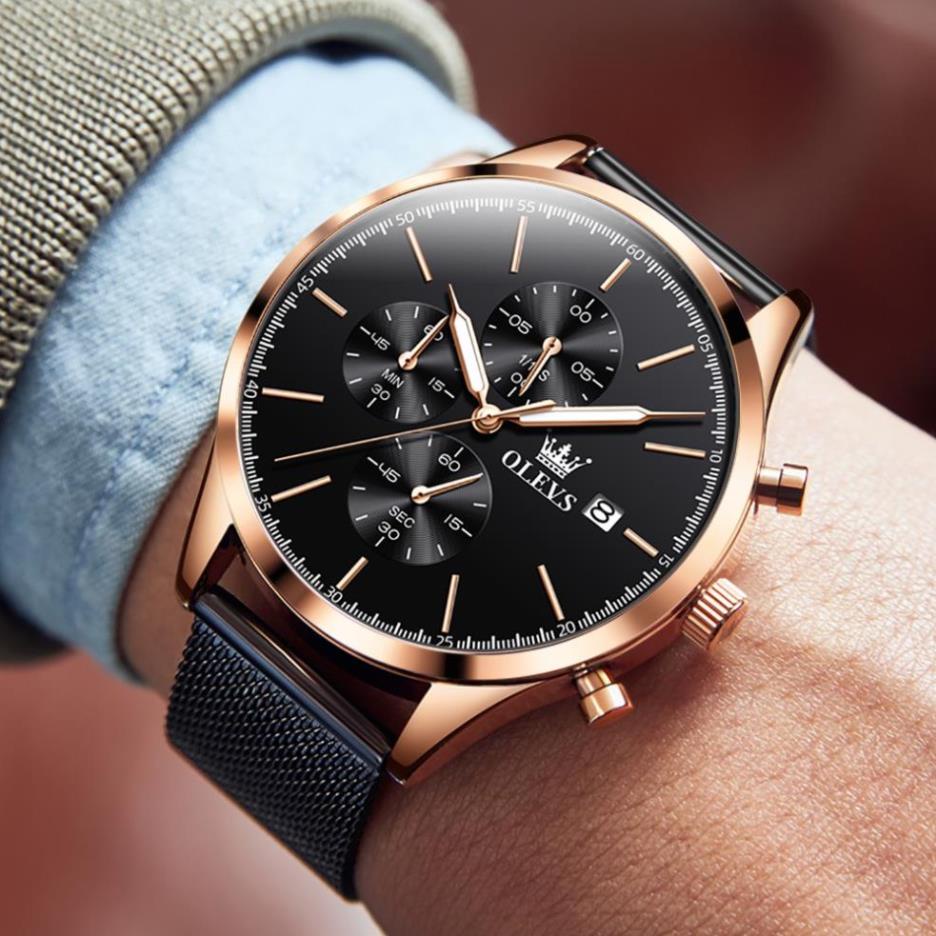 Đồng hồ nam chính hãng OLEVS 2881 Lịch dây đeo bằng thép không gỉ Có chức năng phát sáng chống thấm nước
