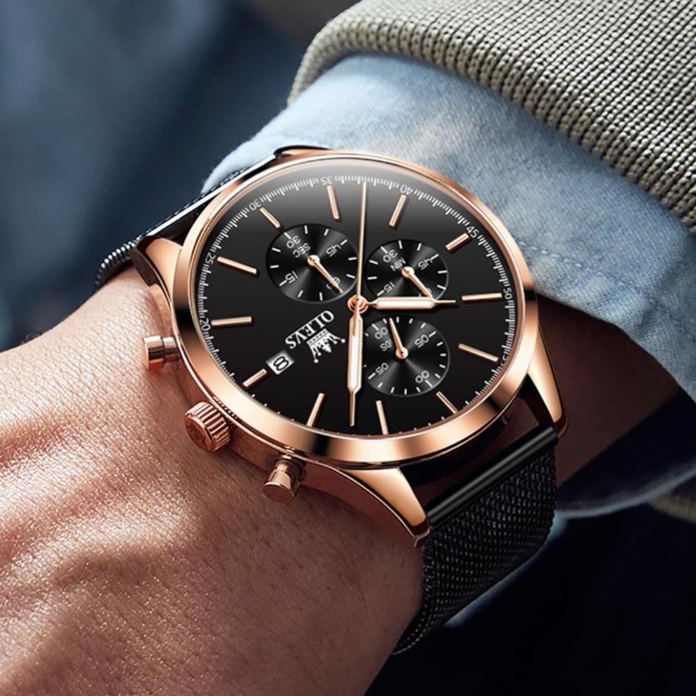 Đồng hồ nam chính hãng OLEVS 2881 Lịch dây đeo bằng thép không gỉ Có chức năng phát sáng chống thấm nước