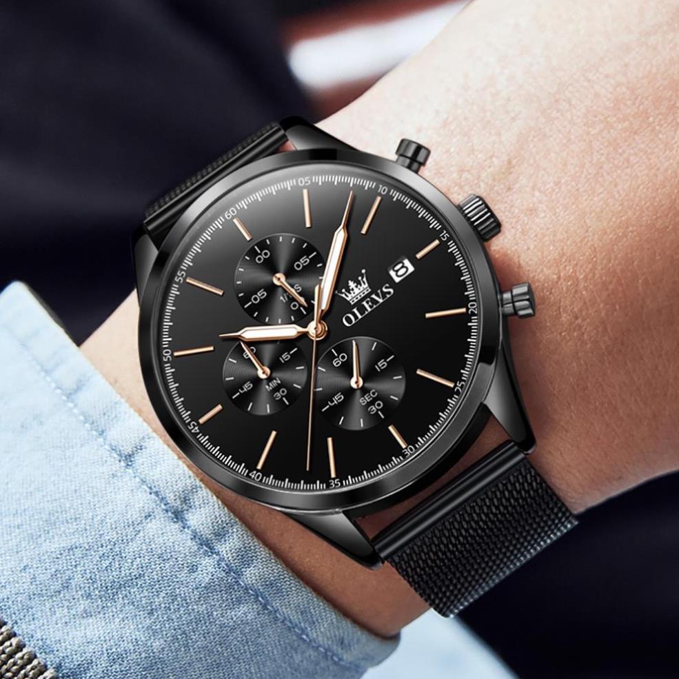 Đồng hồ nam chính hãng OLEVS 2881 Lịch dây đeo bằng thép không gỉ Có chức năng phát sáng chống thấm nước