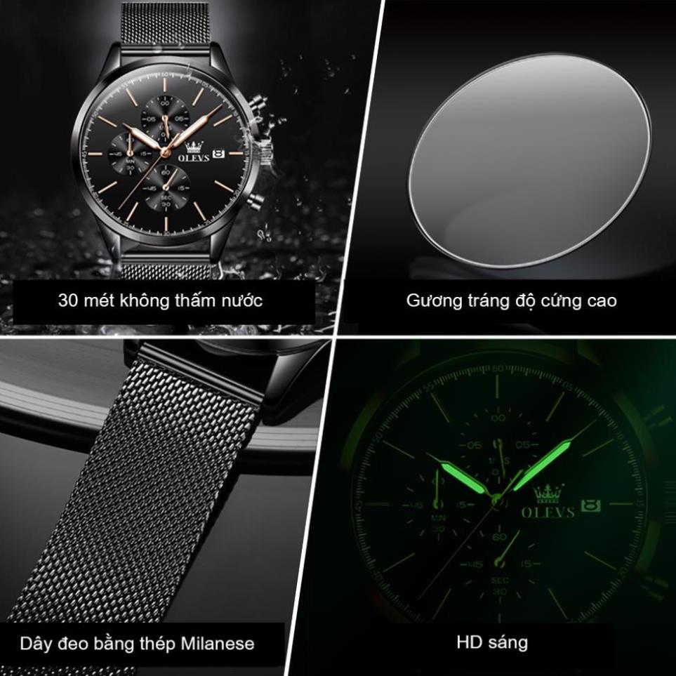 Đồng hồ nam chính hãng OLEVS 2881 Lịch dây đeo bằng thép không gỉ Có chức năng phát sáng chống thấm nước