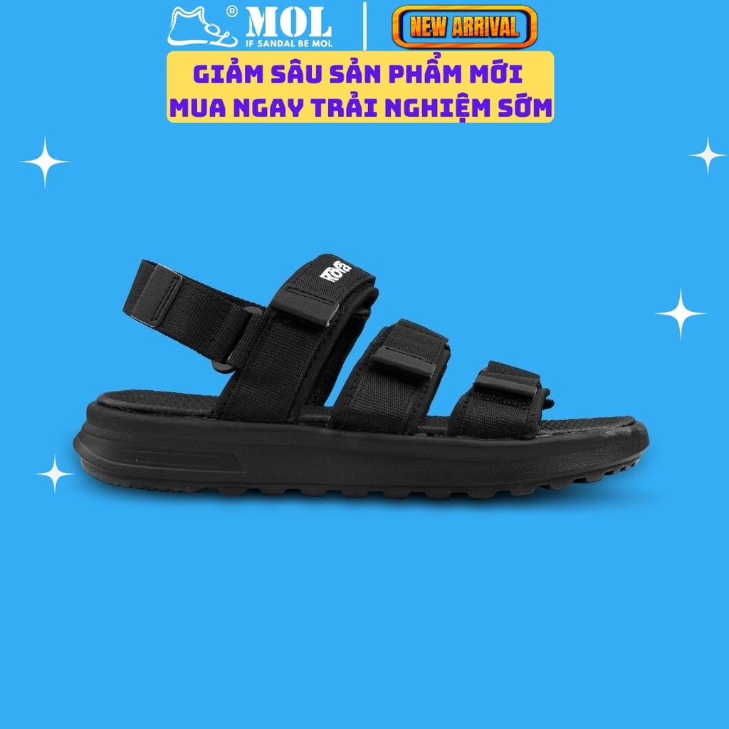 Sandal nam nữ unisex Rova 3 quai ngang RV975B màu đen