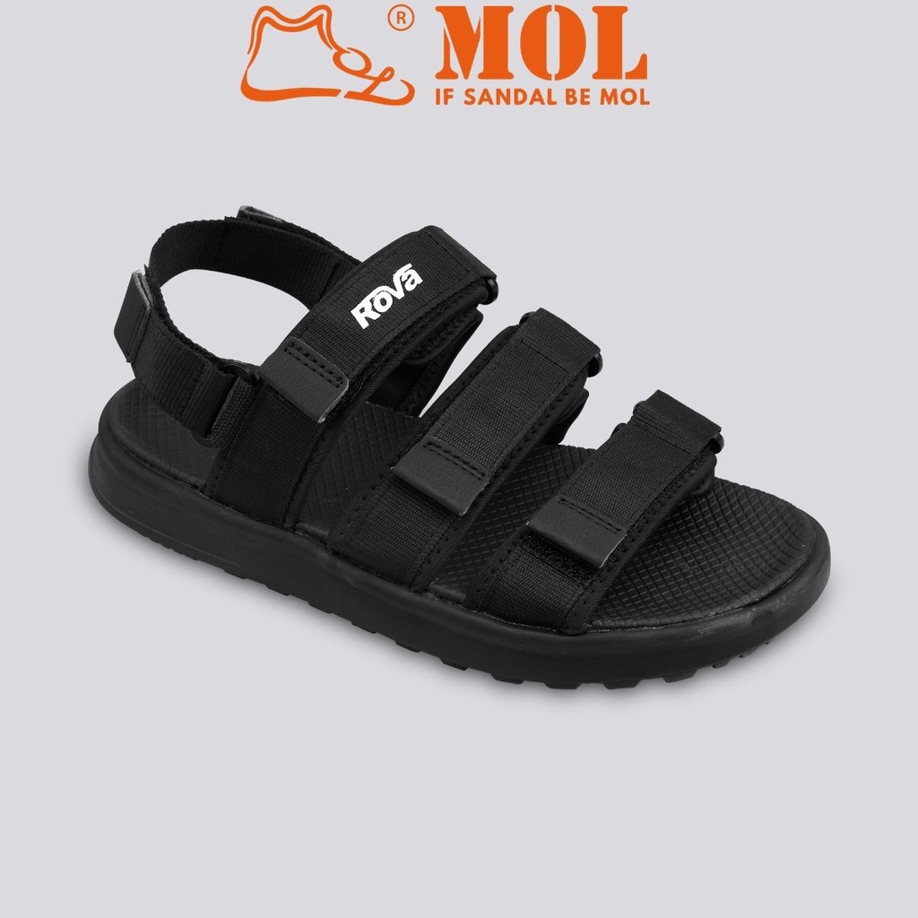 Sandal nam nữ unisex Rova 3 quai ngang RV975B màu đen