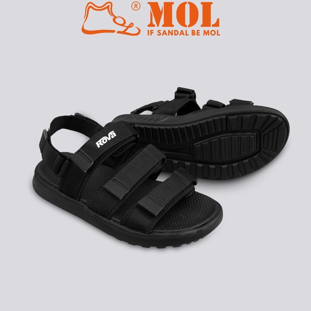 Sandal nam nữ unisex Rova 3 quai ngang RV975B màu đen