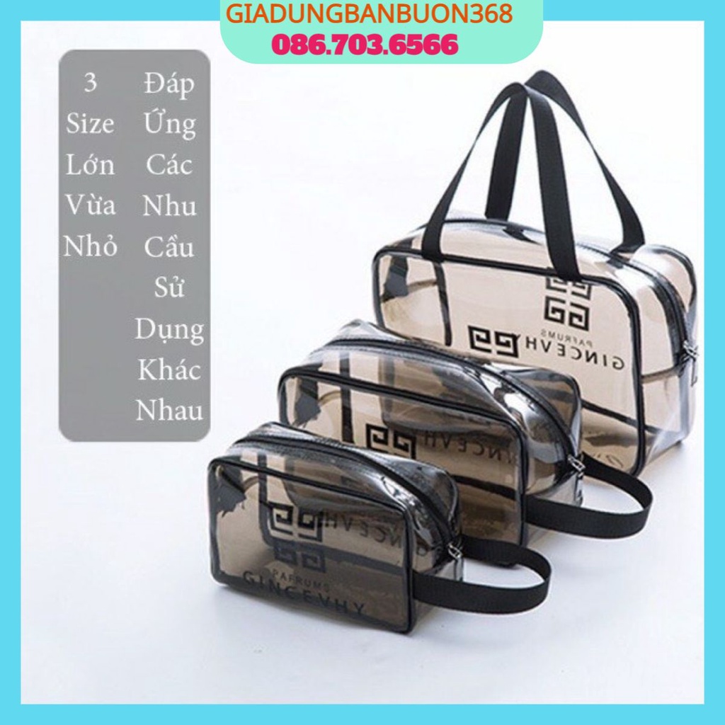 Set 3 Túi Nhựa Trong Suốt Travel Đựng Đồ Đa Năng ,Đựng Mỹ Phẩm,Đồ Dùng Cá Nhân Mang Theo Tiện Lợi