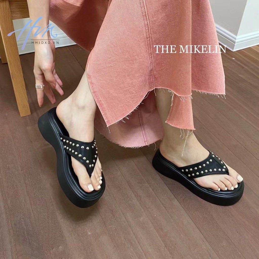 Dép Xỏ Ngón Đế Dày Màu Đen / Bạc Phong Cách Hàn Quốc Thời Trang 2023