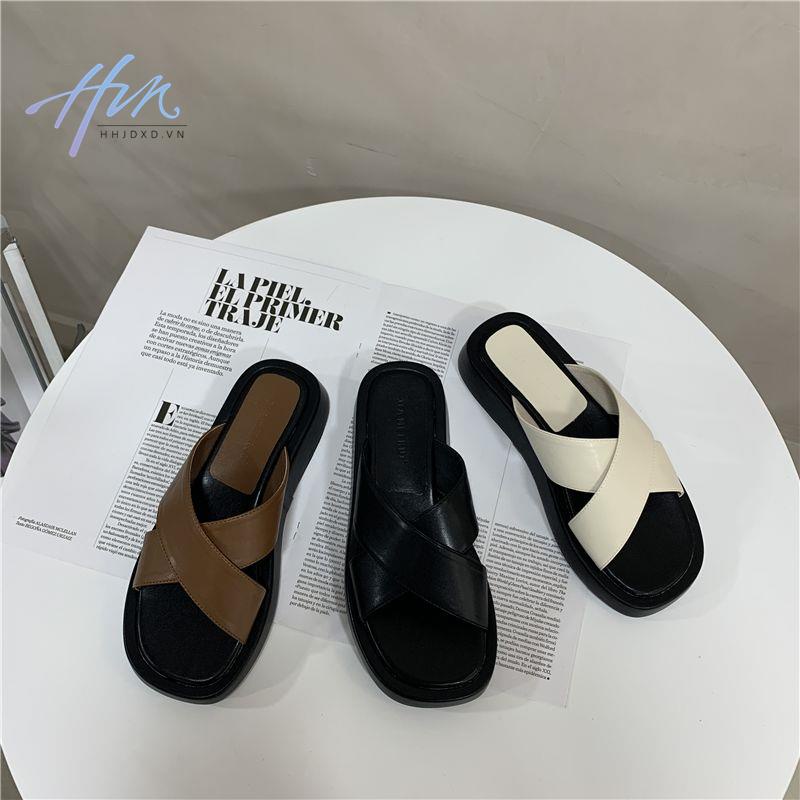 Dép Sandal Đế Dày Quai Chéo Mùa Hè 2023 Phong Cách Mới Hàn Quốc Cổ Điển Cho Nữ