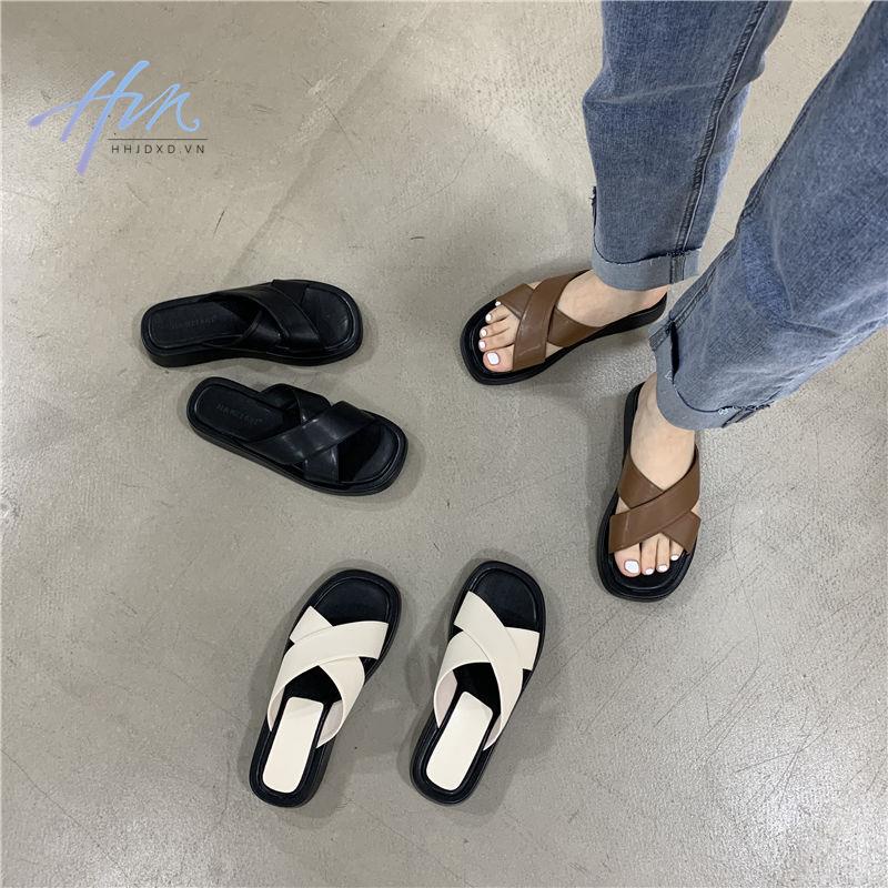 Dép Sandal Đế Dày Quai Chéo Mùa Hè 2023 Phong Cách Mới Hàn Quốc Cổ Điển Cho Nữ