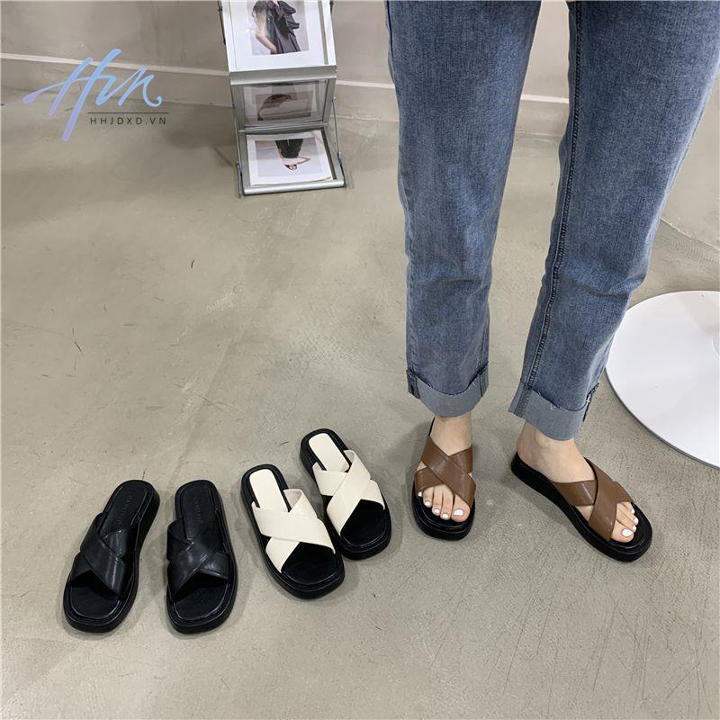 Dép Sandal Đế Dày Quai Chéo Mùa Hè 2023 Phong Cách Mới Hàn Quốc Cổ Điển Cho Nữ