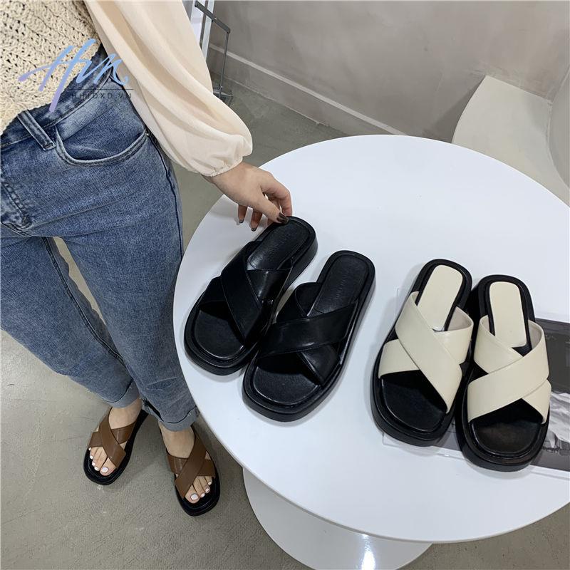 Dép Sandal Đế Dày Quai Chéo Mùa Hè 2023 Phong Cách Mới Hàn Quốc Cổ Điển Cho Nữ