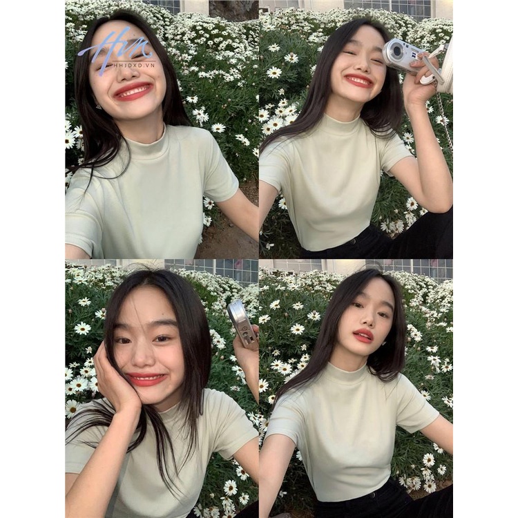 Áo Thun Trắng Tay Ngắn Cổ Cao Dáng Rộng Thời Trang Mùa Hè 2023 Mới Cho Nữ