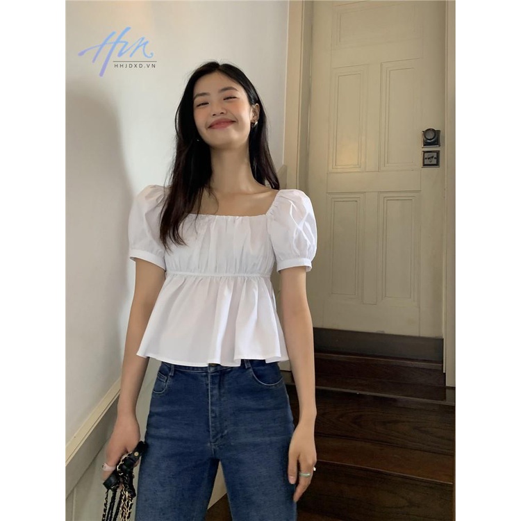 Áo Kiểu Cổ Vuông Tay Ngắn Phồng Thời Trang Xuân Hè 2023 Phong Cách Pháp Hàng Mới Dành Cho Bạn Nữ