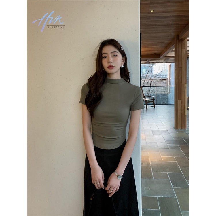 Áo Thun Tay Ngắn Hở Vai Màu Đen Thời Trang Mùa Hè Dành Cho Nữ