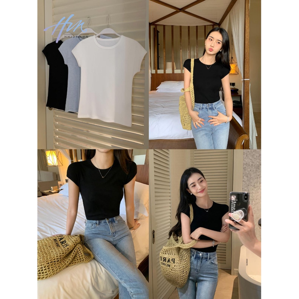 Áo Thun Tay Ngắn Cổ Tròn Màu Trắng Thiết Kế Mỏng Thời Trang Mùa Hè 2023 Dành Cho Nữ