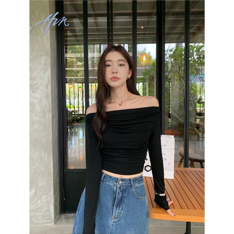 Áo Thun Dài Tay Lệch Vai Dáng Ôm Thời Trang 2023 Dành Cho Nữ