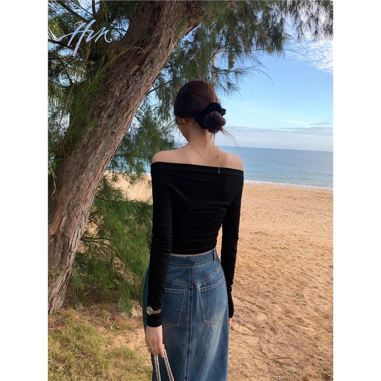 Áo Thun Dài Tay Lệch Vai Dáng Ôm Thời Trang 2023 Dành Cho Nữ