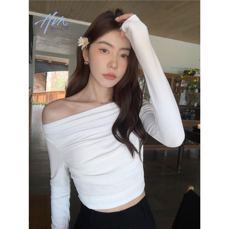 Áo Thun Dài Tay Lệch Vai Dáng Ôm Thời Trang 2023 Dành Cho Nữ