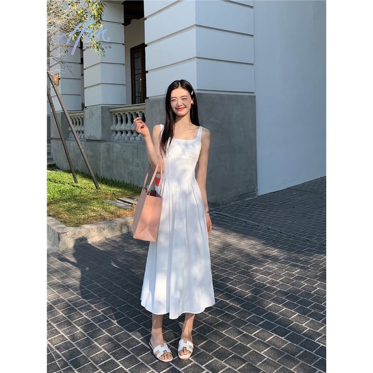 Đầm Dài Không Tay Ôm Eo Màu Trắng Phong Cách Mới 2023