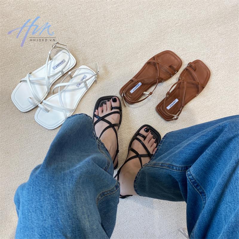 Giày Sandal Đế Bằng Hở Ngón Quai Cài Khóa Thời Trang Mùa Hè 2023 Phong Cách Roman Cho Nữ