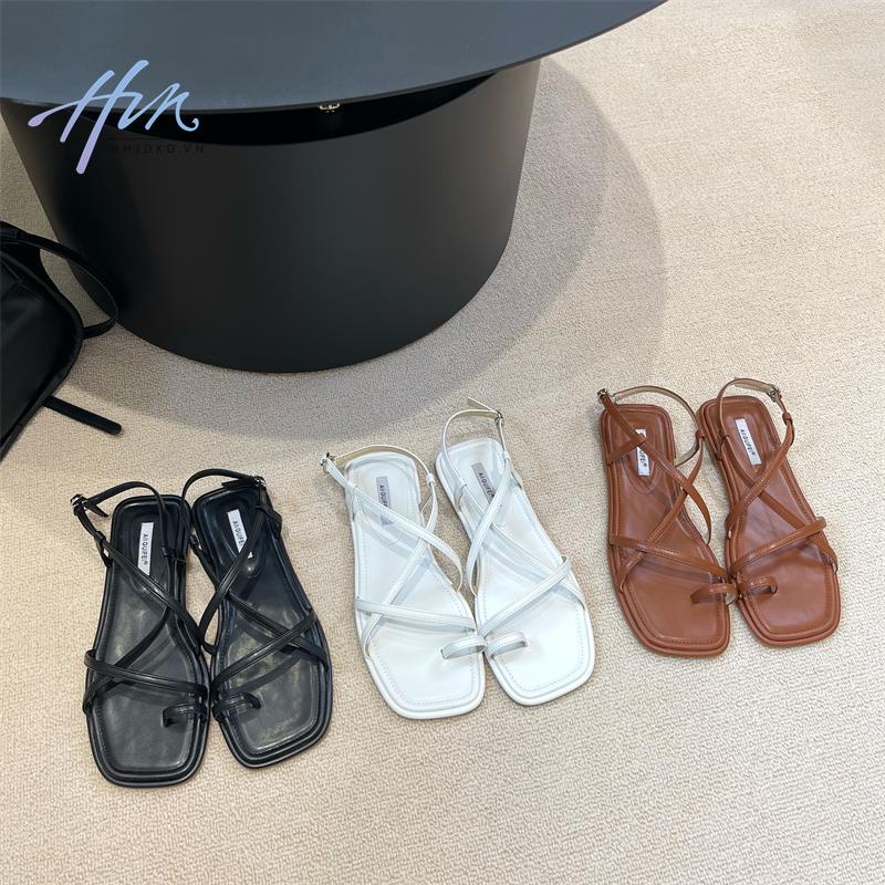 Giày Sandal Đế Bằng Hở Ngón Quai Cài Khóa Thời Trang Mùa Hè 2023 Phong Cách Roman Cho Nữ