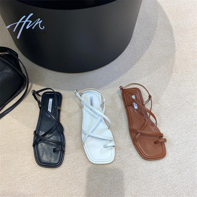 Giày Sandal Đế Bằng Hở Ngón Quai Cài Khóa Thời Trang Mùa Hè 2023 Phong Cách Roman Cho Nữ