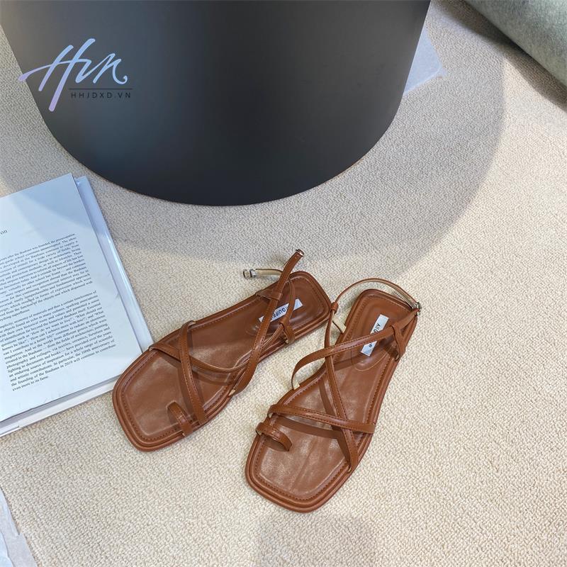 Giày Sandal Đế Bằng Hở Ngón Quai Cài Khóa Thời Trang Mùa Hè 2023 Phong Cách Roman Cho Nữ
