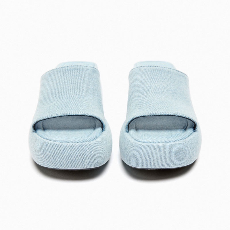 Sandal Đế Xuồng Dày Quai Denim Màu Xanh Dương Thời Trang Mùa Hè Hàng Mới 2023