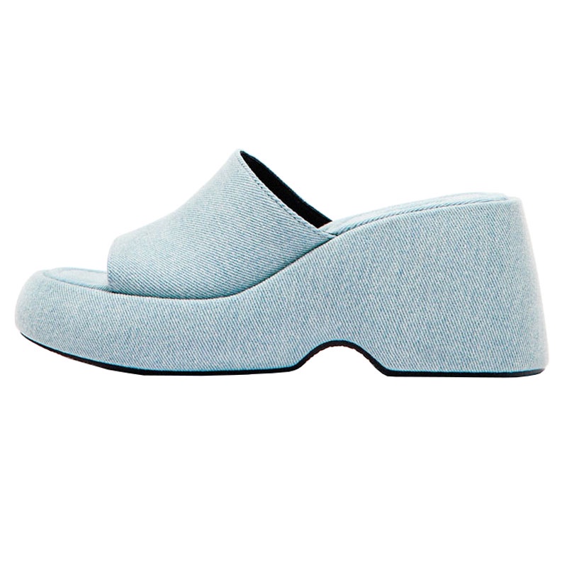 Sandal Đế Xuồng Dày Quai Denim Màu Xanh Dương Thời Trang Mùa Hè Hàng Mới 2023