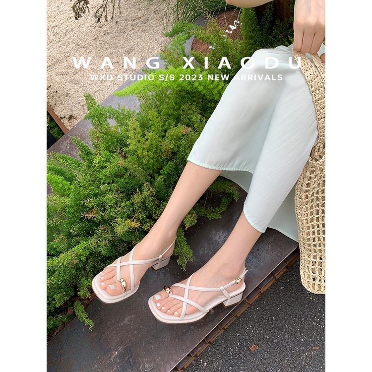 Giày Sandal Cao Gót Hở Ngón Thời Trang Mùa Hè 2023 Màu Đen Cho Nữ