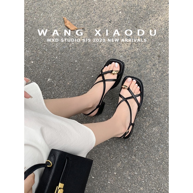 Giày Sandal Cao Gót Hở Ngón Thời Trang Mùa Hè 2023 Màu Đen Cho Nữ