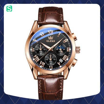 Đồng hồ đeo tay nam OLEVS 2871 chống nước,chống xước, cao cấp,có dạ quang,dây da,thời trang,mặt tròn